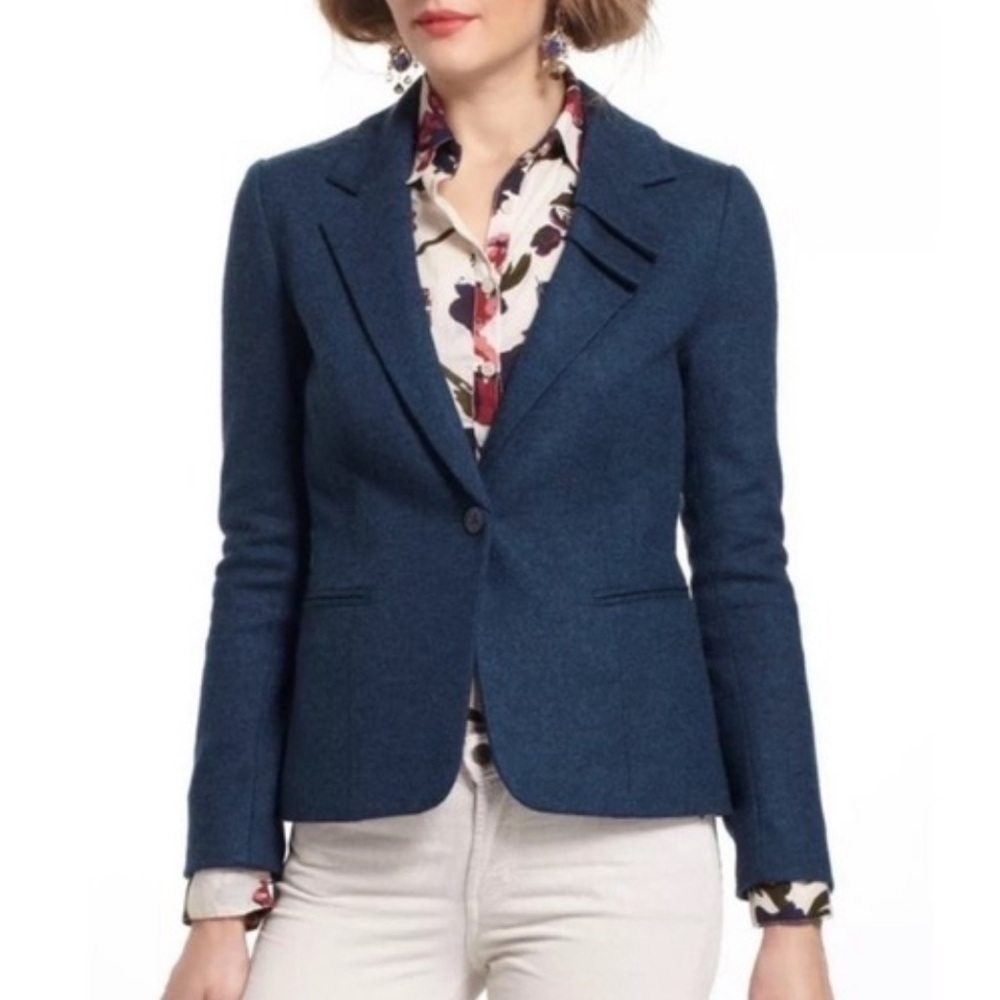 Anthropologie Elevenses Teal Wool Blend Blazer Size‎ 10 Business Office Career